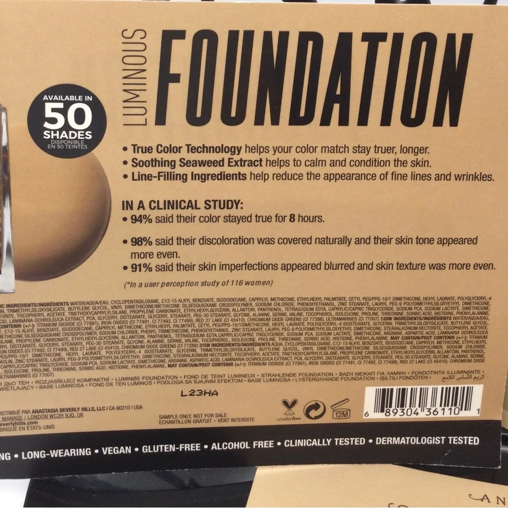 Anastasia Luminous Foundation Shade Sample Set - Warm Beige/Tan new 3pk